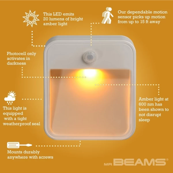 Beams MB720A 20 Lumen Amber LED Sleep Friendly Wireless Battery Powered Motion Sensing Nightlight, 3-Pack, White - Image 4
