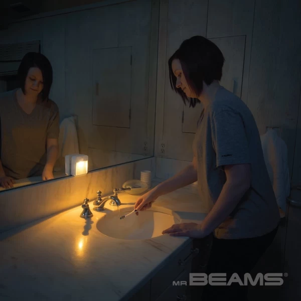 Beams MB720A 20 Lumen Amber LED Sleep Friendly Wireless Battery Powered Motion Sensing Nightlight, 3-Pack, White - Image 9