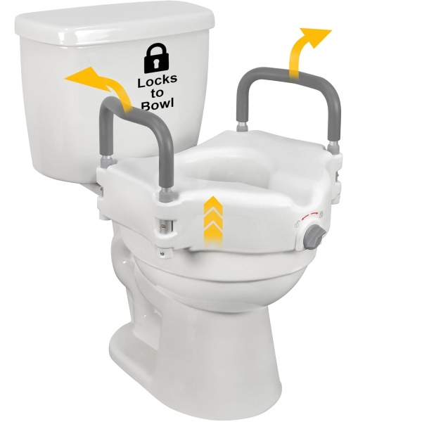 FSA/HSA Eligible, Vaunn Raised Toilet Seat and Elevated Commode Booster Seat Riser with Removable Padded Grab Bar Handles & Locking Mechanism