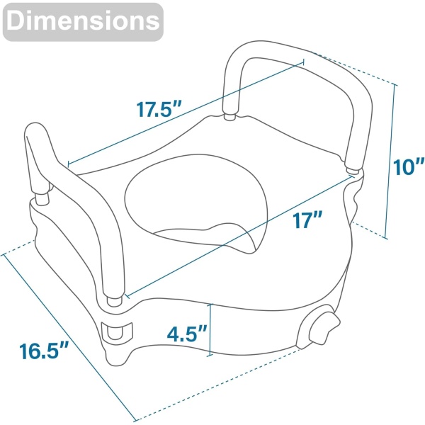 FSA/HSA Eligible, Vaunn Raised Toilet Seat and Elevated Commode Booster Seat Riser with Removable Padded Grab Bar Handles & Locking Mechanism - Image 4