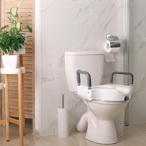 FSA/HSA Eligible, Vaunn Raised Toilet Seat and Elevated Commode Booster Seat Riser with Removable Padded Grab Bar Handles & Locking Mechanism - Image 5