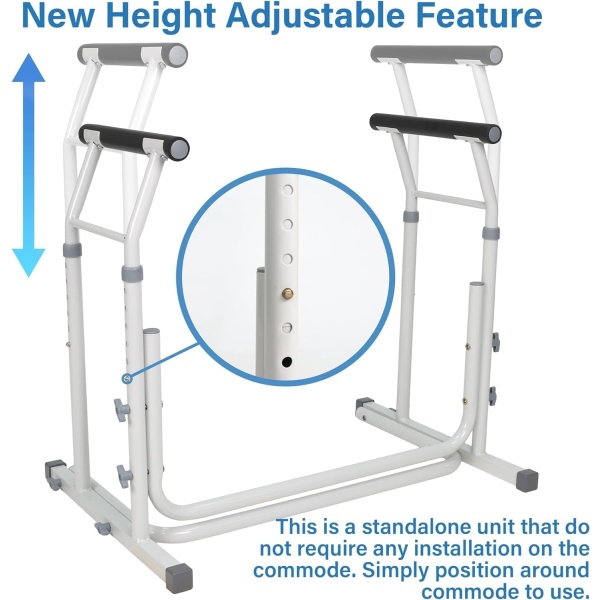 FSA/HSA Eligible, Vaunn Medical Bathroom Patented Height Adjustable Height Toilet Rail Grab Bar and Commode Safety Frame Handle - Image 3