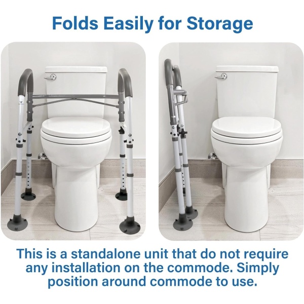 FSA/HSA Eligible Toilet Safety Rails, Vaunn Deluxe Adjustable and Foldable Toilet Safety Frame, Bathroom Handrail Assist Grab Bar Handle - Image 6