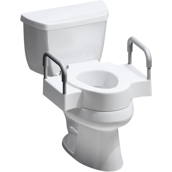 Bemis Rise 4.5" Raised Toilet Seat with Handles, Toilet Seat Riser for Seniors with Secure Hinges, Fits Round and Elongated