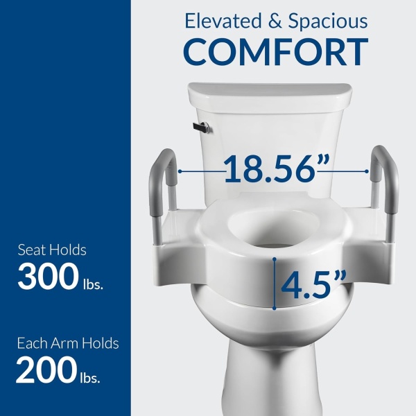 Bemis Rise 4.5" Raised Toilet Seat with Handles, Toilet Seat Riser for Seniors with Secure Hinges, Fits Round and Elongated - Image 23