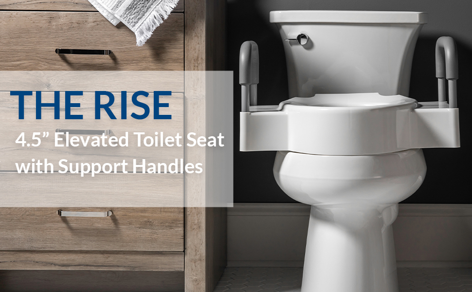 Raised toilet seat for seniors for ease during bathroom time when sitting and standing, round, oval