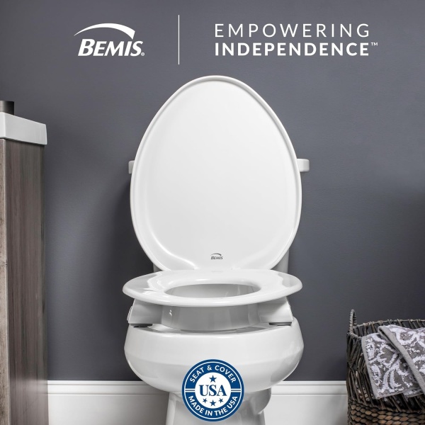 Bemis Assurance 3" Raised Toilet Seat for Seniors, Clean Shield Guard, Secure Hinges, Elongated, White - Image 3