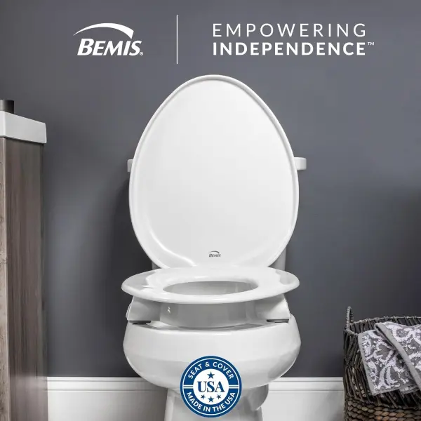 Bemis Assurance 3" Raised Toilet Seat for Seniors, Clean Shield Guard, Secure Hinges, Elongated, White - Image 3