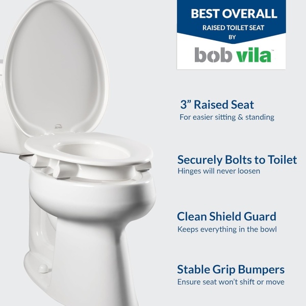 Bemis Assurance 3" Raised Toilet Seat for Seniors, Clean Shield Guard, Secure Hinges, Elongated, White - Image 4