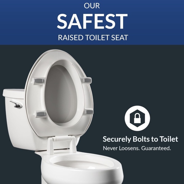 Bemis Assurance 3" Raised Toilet Seat for Seniors, Clean Shield Guard, Secure Hinges, Elongated, White - Image 6