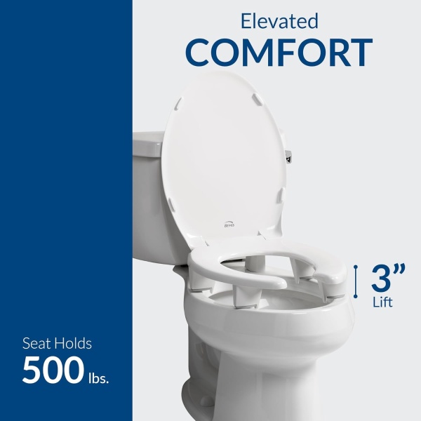 Bemis Assurance 3" Raised Toilet Seat for Seniors, Clean Shield Guard, Secure Hinges, Elongated, White - Image 14