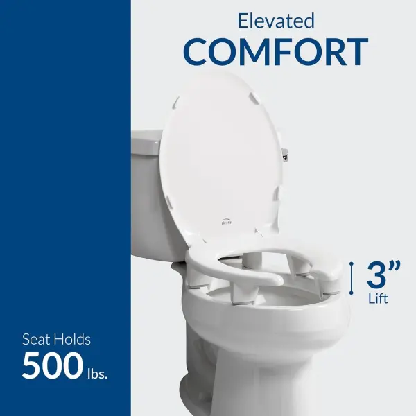Bemis Assurance 3" Raised Toilet Seat for Seniors, Clean Shield Guard, Secure Hinges, Elongated, White - Image 14