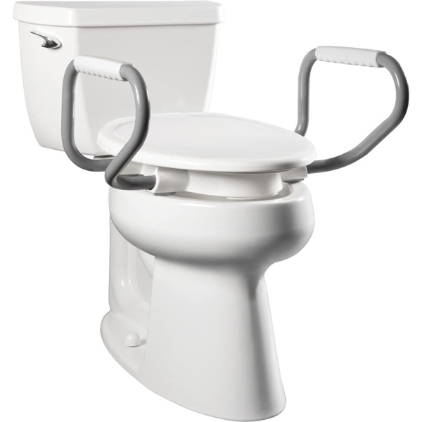 Bemis Assurance 3" Raised Toilet Seat with Handles, Clean Shield Guard, Secure Hinges, Elongated, White