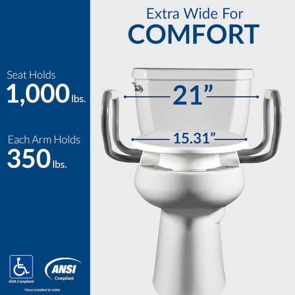 Bemis Assurance 3" Raised Toilet Seat with Handles, Clean Shield Guard, Secure Hinges, Elongated, White - Image 6