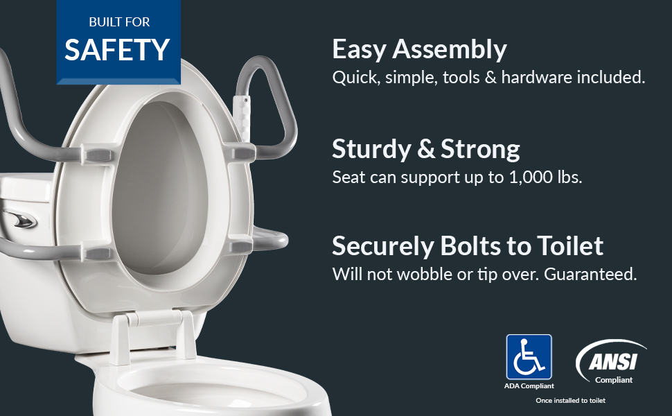 Booster seat for round and elongated toilets, 3" elevated, bolts to toilet for safety, no wiggle