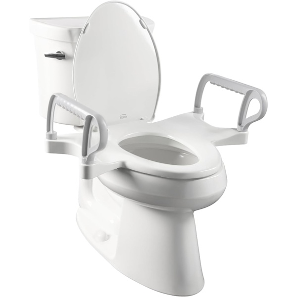 Bemis Assist Toilet Seat with Built-in Support Handles, Hinges Never Loosen, Fits Round and Elongated