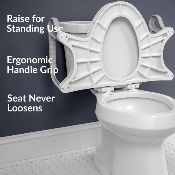 Bemis Assist Toilet Seat with Built-in Support Handles, Hinges Never Loosen, Fits Round and Elongated - Image 6