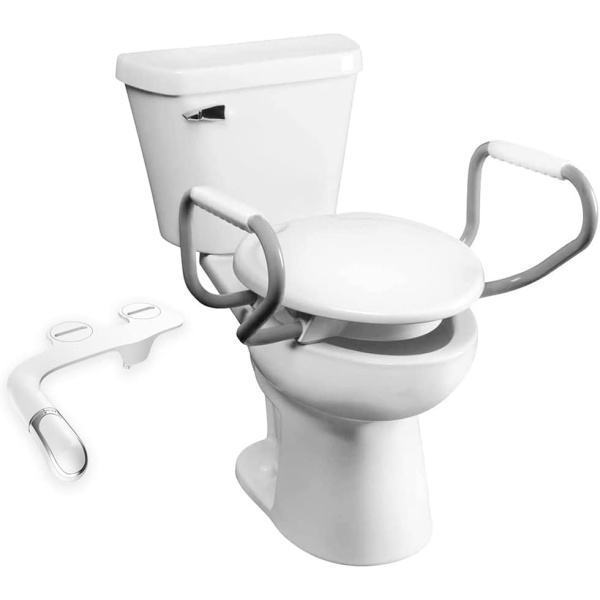 Bemis Assurance 3" Raised Toilet Seat with Handles and Bidet Attachment, Clean Shield Guard, Secure Hinges, Elongated, White - Image 10