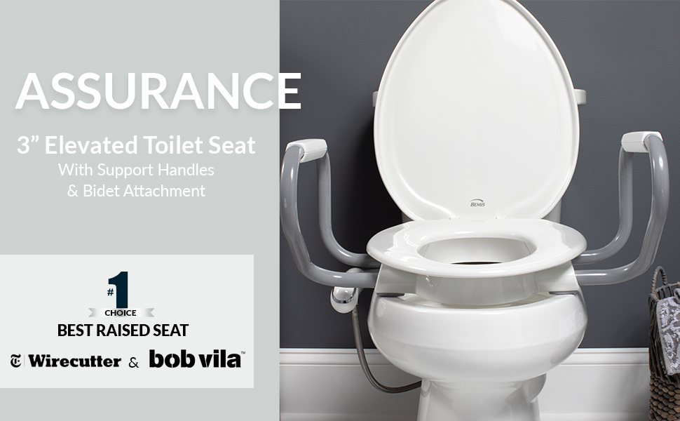 Raised toilet seat for seniors for ease during bathroom time when sitting and standing, round, oval