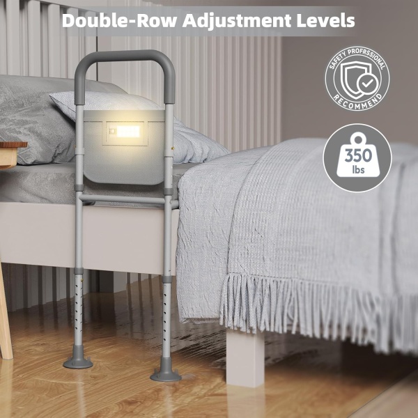 Bed Rails for Elderly Adults Safety: with Motion Sensor Light & Storage Bag -Adjustable Bed Assist Rail for Seniors - Side Bed Rail Handle Support Bar Bed Guard Rails - Fit King Queen Full Twin Bed - Image 3