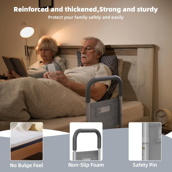 Bed Rails for Elderly Adults Safety: with Motion Sensor Light & Storage Bag -Adjustable Bed Assist Rail for Seniors - Side Bed Rail Handle Support Bar Bed Guard Rails - Fit King Queen Full Twin Bed - Image 6