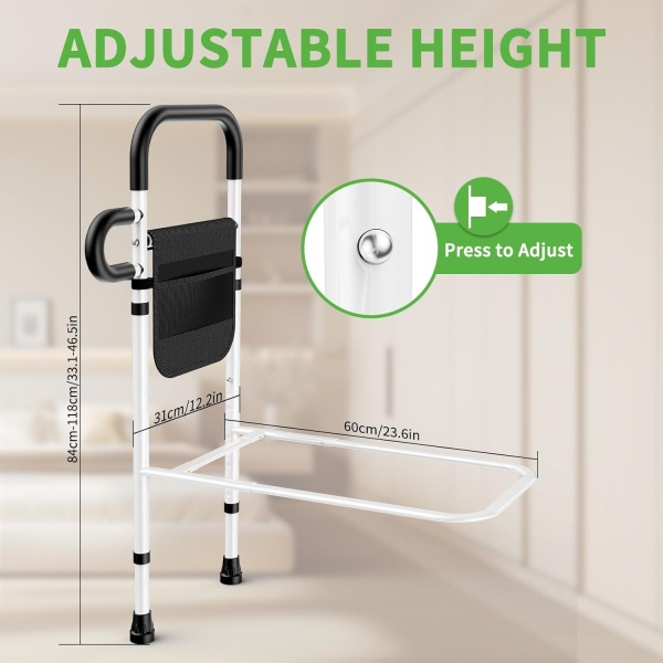 Adjustable Height Bed Rails for Elderly, Bed Assist Rail with Leg, Safety Handle and Storage Pocket - Image 3