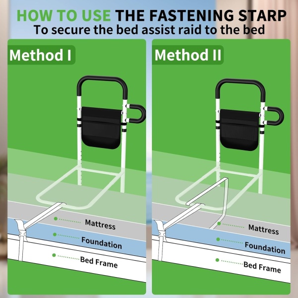 Adjustable Height Bed Rails for Elderly, Bed Assist Rail with Leg, Safety Handle and Storage Pocket - Image 4