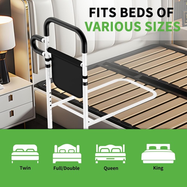 Adjustable Height Bed Rails for Elderly, Bed Assist Rail with Leg, Safety Handle and Storage Pocket - Image 5