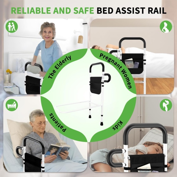 Adjustable Height Bed Rails for Elderly, Bed Assist Rail with Leg, Safety Handle and Storage Pocket - Image 6