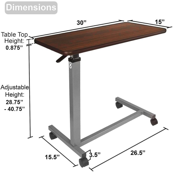 FSA/HSA Eligible, Vaunn Adjustable Overbed Bedside Table With Wheels (Hospital and Home Use) - Image 4