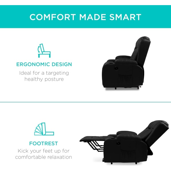 Best Choice Products PU Leather Electric Power Lift Chair, Recliner Massage Chair, Adjustable Furniture for Back, Legs w/ 3 Positions, USB Port, Heat, Cupholders, Easy-to-Reach Side Button - Gray - Image 39