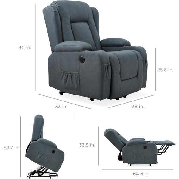 Best Choice Products PU Leather Electric Power Lift Chair, Recliner Massage Chair, Adjustable Furniture for Back, Legs w/ 3 Positions, USB Port, Heat, Cupholders, Easy-to-Reach Side Button - Gray - Image 42