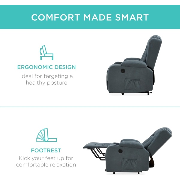 Best Choice Products PU Leather Electric Power Lift Chair, Recliner Massage Chair, Adjustable Furniture for Back, Legs w/ 3 Positions, USB Port, Heat, Cupholders, Easy-to-Reach Side Button - Gray - Image 46