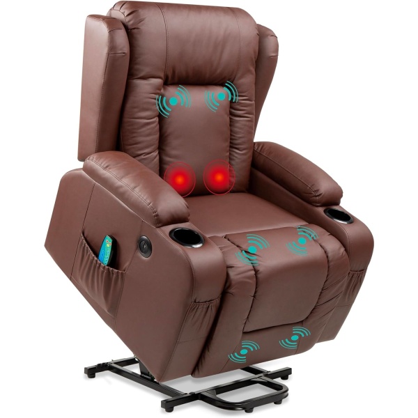 Best Choice Products PU Leather Electric Power Lift Chair, Recliner Massage Chair, Adjustable Furniture for Back, Legs w/ 3 Positions, USB Port, Heat, Cupholders, Easy-to-Reach Side Button - Gray - Image 48