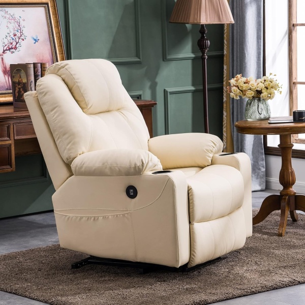 MCombo Electric Power Lift Recliner Chair Sofa with Massage and Heat for Elderly, 3 Positions, 2 Side Pockets, and Cup Holders, USB Ports, Faux Leather 7040 (Cream White, Medium) - Image 3