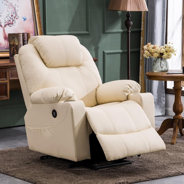 MCombo Electric Power Lift Recliner Chair Sofa with Massage and Heat for Elderly, 3 Positions, 2 Side Pockets, and Cup Holders, USB Ports, Faux Leather 7040 (Cream White, Medium) - Image 5