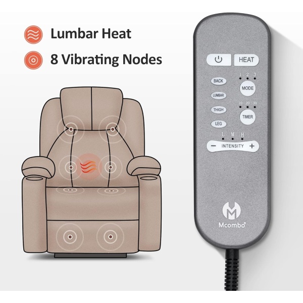 MCombo Electric Power Lift Recliner Chair Sofa with Massage and Heat for Elderly, 3 Positions, 2 Side Pockets, and Cup Holders, USB Ports, Faux Leather 7040 (Cream White, Medium) - Image 13