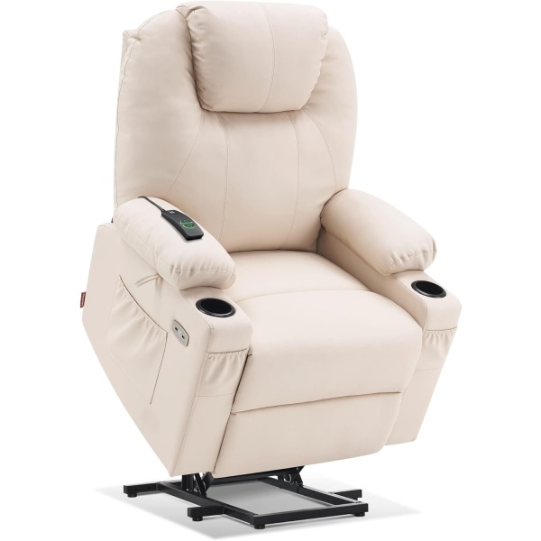 MCombo Electric Power Lift Recliner Chair Sofa with Massage and Heat for Elderly, 3 Positions, 2 Side Pockets, and Cup Holders, USB Ports, Faux Leather 7040 (Cream White, Medium) - Image 61