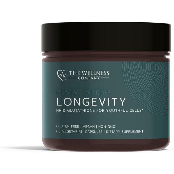 The Wellness Company Longevity | 60 Capsules (1 Month Supply) | with NR and Glutathione for Youthful Cellular Function | Non-GMO, Vegan, Gluten Free | for Optimal Energy Levels and Vitality