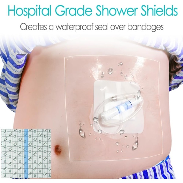 9" x 9" Shower Shields [Pack of 25], PICC Line Shower Cover Incision Stitches Wound Shower Protector Heart Monitor Waterproof Bandage Dressings Protection for Showering After Surgery - Image 3