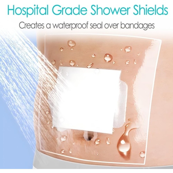 9" x 9" Shower Shields [Pack of 25], PICC Line Shower Cover Incision Stitches Wound Shower Protector Heart Monitor Waterproof Bandage Dressings Protection for Showering After Surgery - Image 24