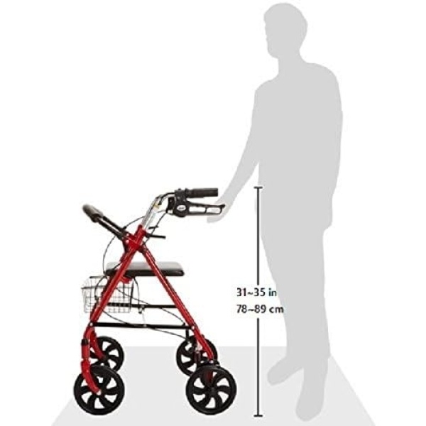 Drive Medical 10257BL-1 4 Wheel Rollator Walker With Seat, Steel Rolling Walker, Height Adjustable, 7.5" Wheels, Removable Back Support, 300 Pound Weight Capacity, Blue - Image 10