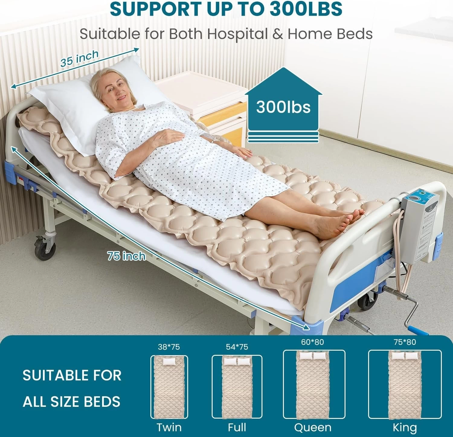 Alternating Air Pressure Mattress Pad, Bed Sore Prevention, Hospital Bed Mattress Topper with Whisper Quiet Pump & Waterproof, Heat Resistant Ulcer Cushion Pad for Hospital, Home, Medical Bed - Image 7