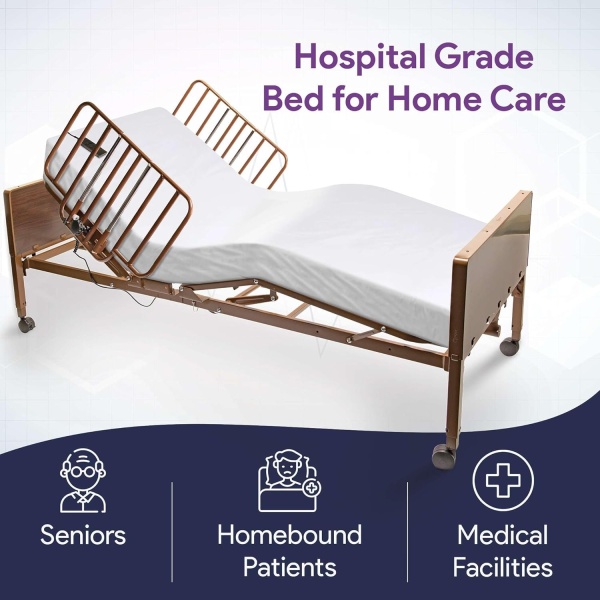 Full Electric Hospital Bed for Home Use with Foam Mattress and Half Rails - Medical Bed for Long Term Care and Medical Facilities - 36" x 80", Adjustable Height Range and Hi Lo - Image 4