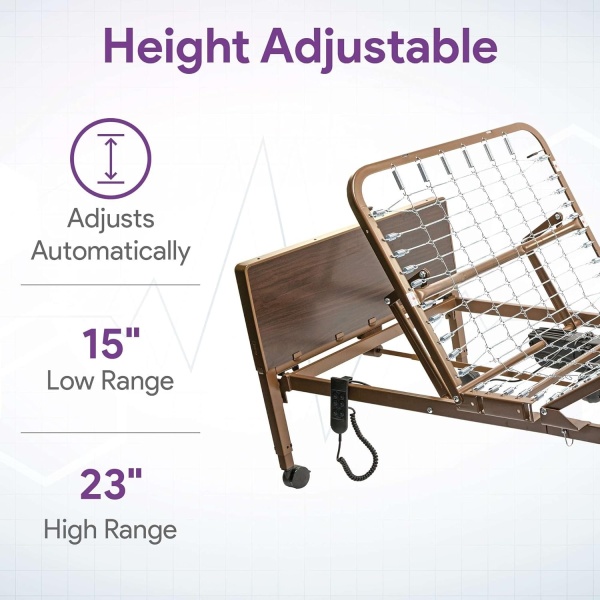 Full Electric Hospital Bed for Home Use with Foam Mattress and Half Rails - Medical Bed for Long Term Care and Medical Facilities - 36" x 80", Adjustable Height Range and Hi Lo - Image 5