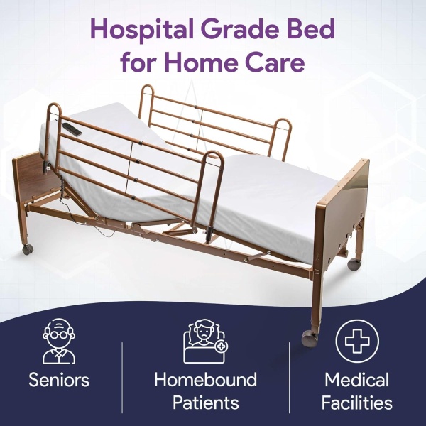 Full Electric Hospital Bed for Home Use with Foam Mattress and Half Rails - Medical Bed for Long Term Care and Medical Facilities - 36" x 80", Adjustable Height Range and Hi Lo - Image 11