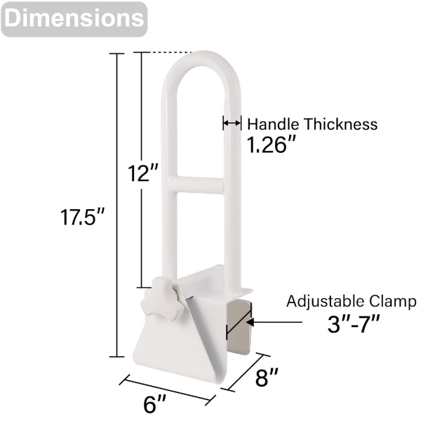 FSA/HSA Eligible, Vaunn Adjustable Bathtub Safety Rail Shower Grab Bar Handle, Stainless Steel, White - Image 4